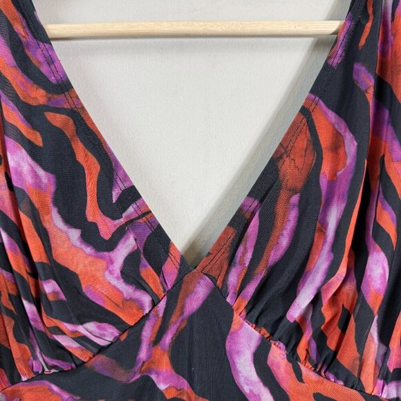 ASOS Zebra Print Plunge Long Sleeve Mini Dress Women's 10 Going Out Party Ruched - Picture 6 of 13